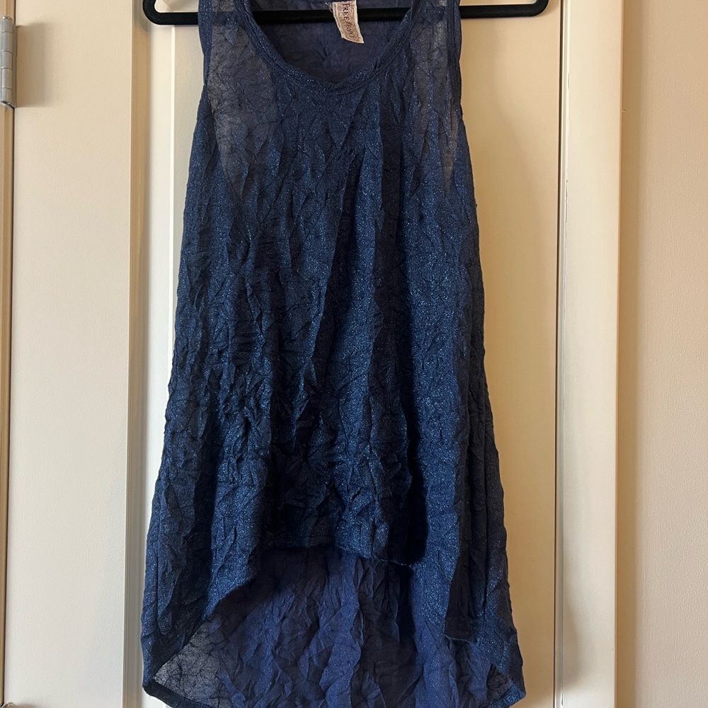 Free People Textured Blue Tunic Tank Top